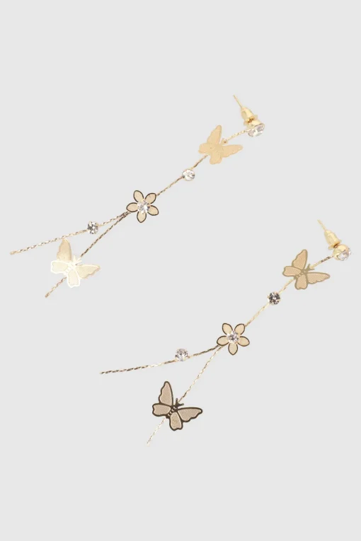 Aretes Mariposa Flor Largos