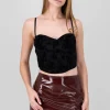 Blusa corset mesh flock con cuello drapeado