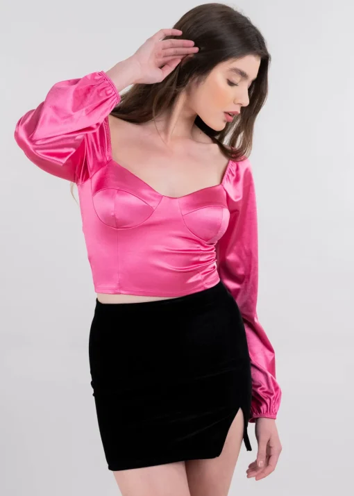 Blusa crop bustier satín
