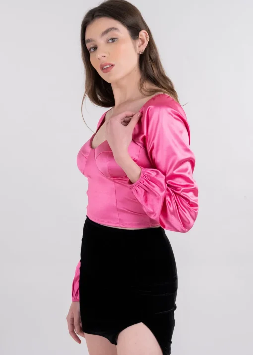 Blusa crop bustier satín
