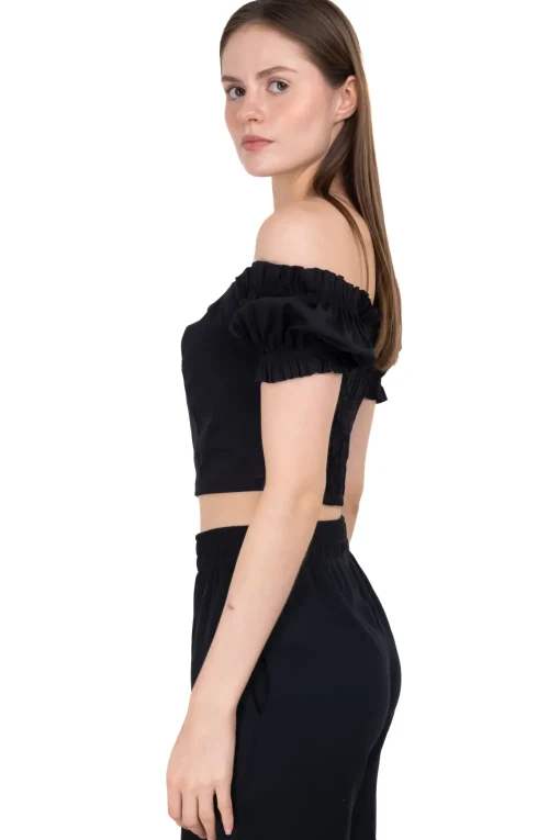 Blusa crop popelina strapless