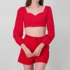 Blusa Manga Abullonada Escote Corazon
