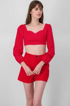 Blusa Manga Abullonada Escote Corazon