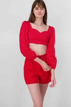 Blusa Manga Abullonada Escote Corazon
