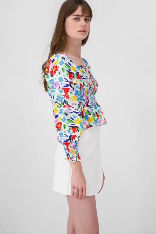 Blusa Manga Larga Abullonada Estampado Flores