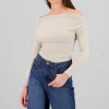 Blusa manga larga fruncida escote barco
