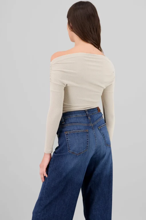 Blusa manga larga fruncida escote barco