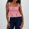 Blusa tirantes cuadros detalle encaje