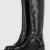 Bota biker costura contraste tiras hebilla aro