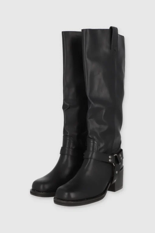 Bota Biker Punta Cuadrada Hebillas