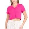 Camisa crop lisa manga cortqa