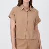 Camisa Crop Manga Corta Lino