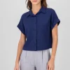 Camisa crop manga corta lino