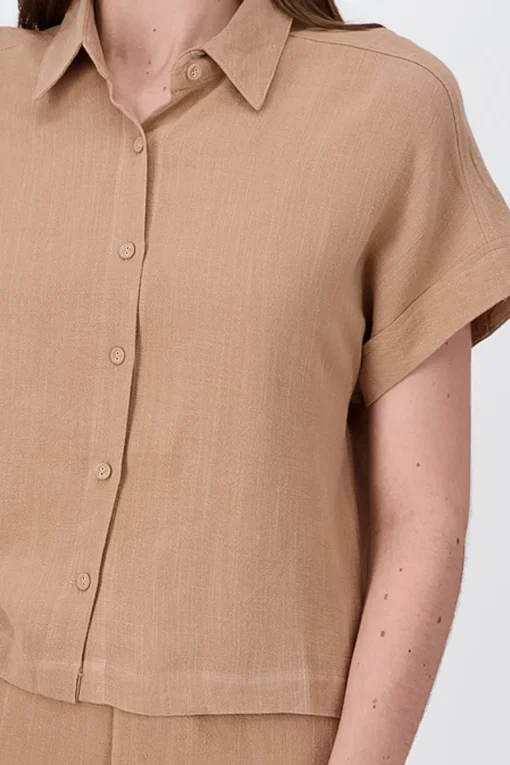 Camisa Crop Manga Corta Lino