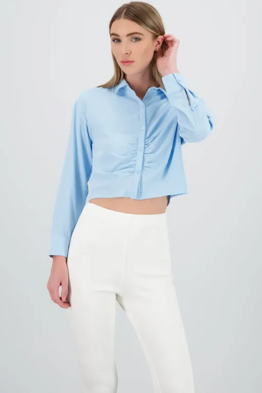 Camisa crop manga larga detalle frunce