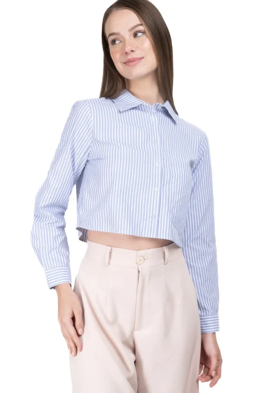Camisa crop rayas bolsillos doble