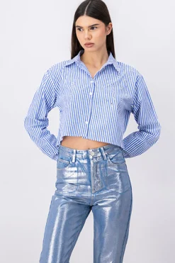 Camisa crop rayas brillos