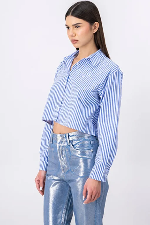 Camisa crop rayas brillos
