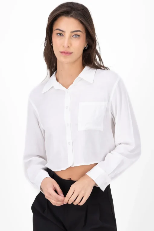 Camisa cropped de manga larga