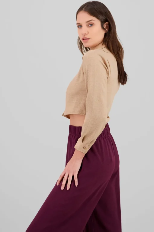 Camisa manga larga crop lisa