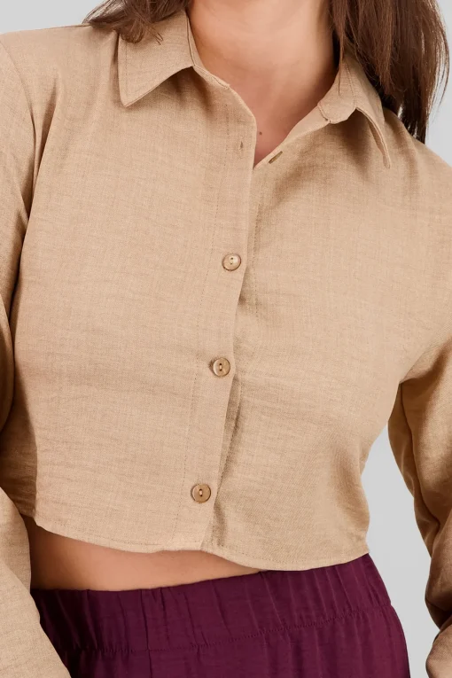 Camisa manga larga crop lisa