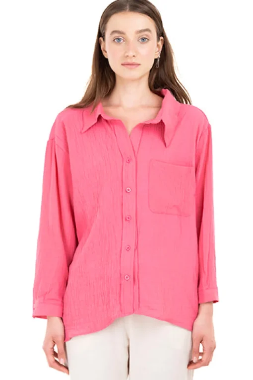 Camisa textura bolsillos lisa