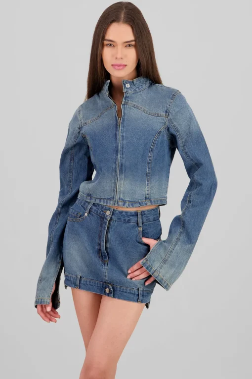 Chamarra cropped con cierre tipo moto