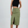 Falda midi detalle pretina lisa
