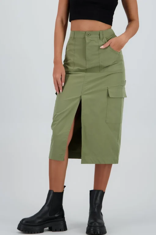 Falda midi detalle pretina lisa