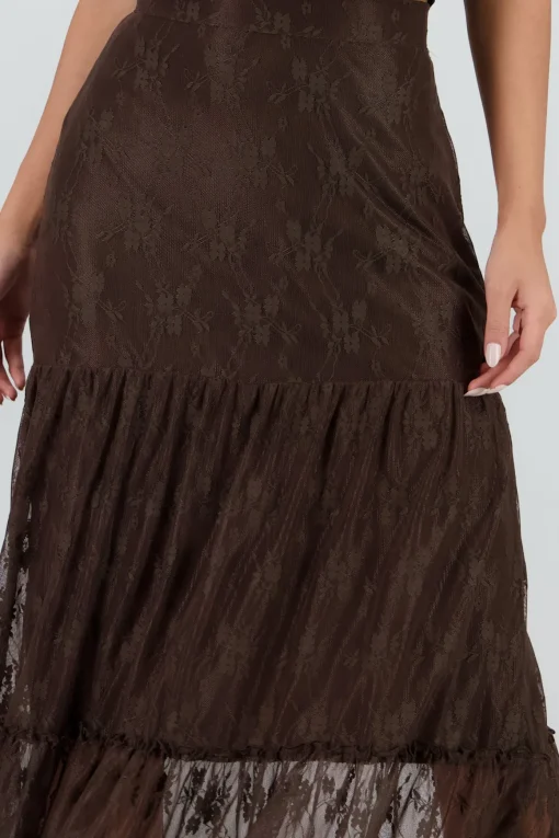 Falda midi olanes detalle encaje