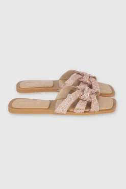 Sandalia Plana Entrelazada Brillos
