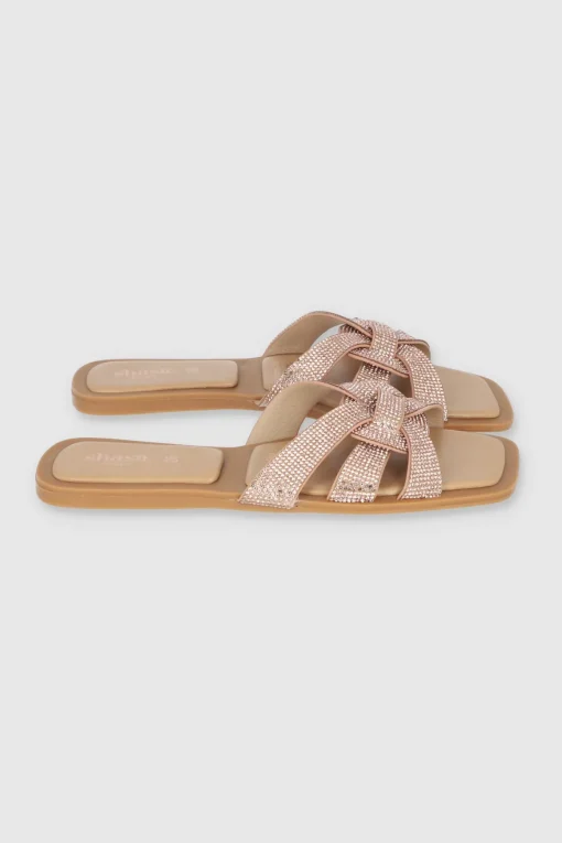 Sandalia Plana Entrelazada Brillos