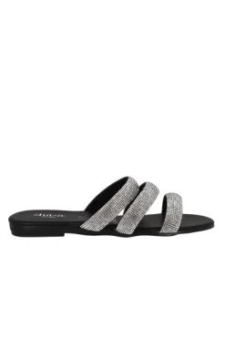 Sandalia plana triple tira brillos