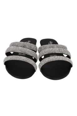 Sandalia plana triple tira brillos