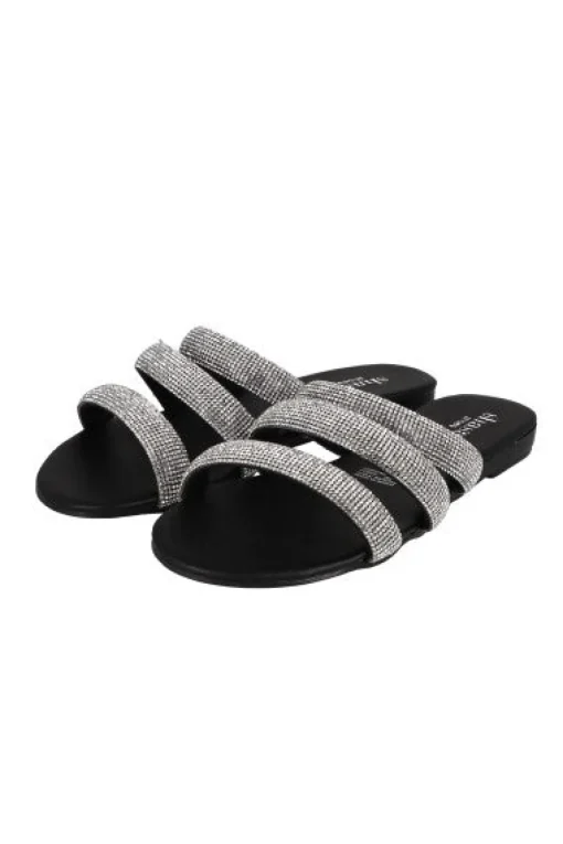 Sandalia plana triple tira brillos