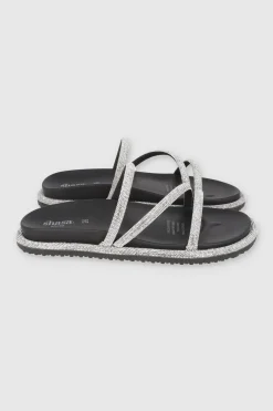 Sandalia triple tira brillos borde