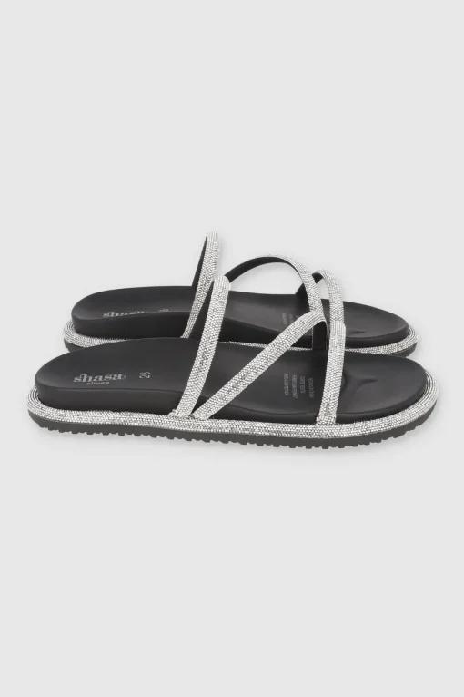 Sandalia triple tira brillos borde
