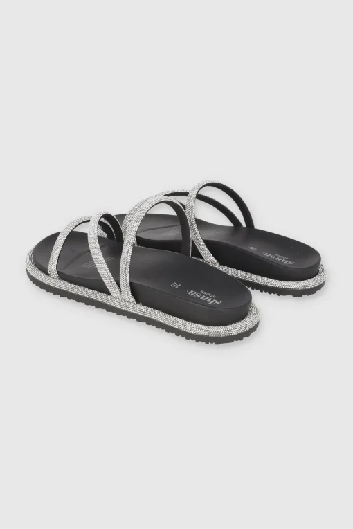 Sandalia triple tira brillos borde