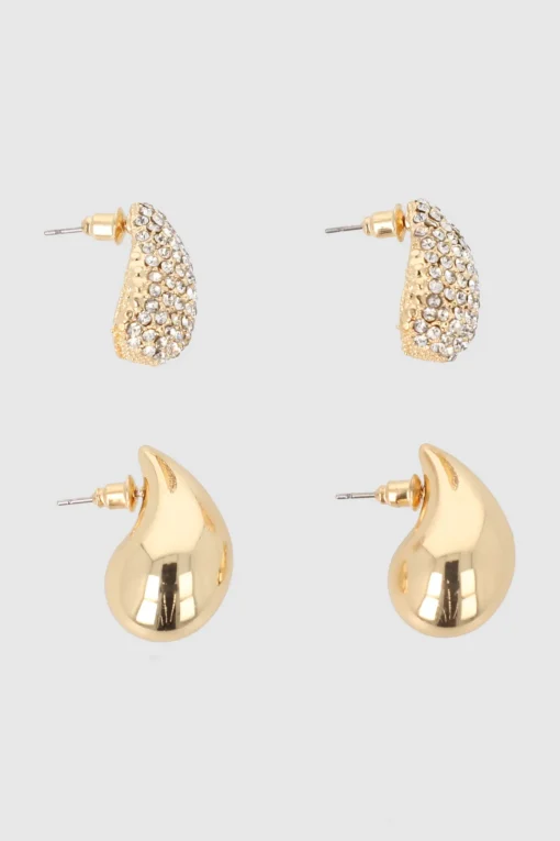 Set 2 pares aretes gota brillos