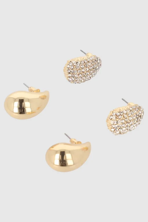 Set 2 pares aretes gota brillos