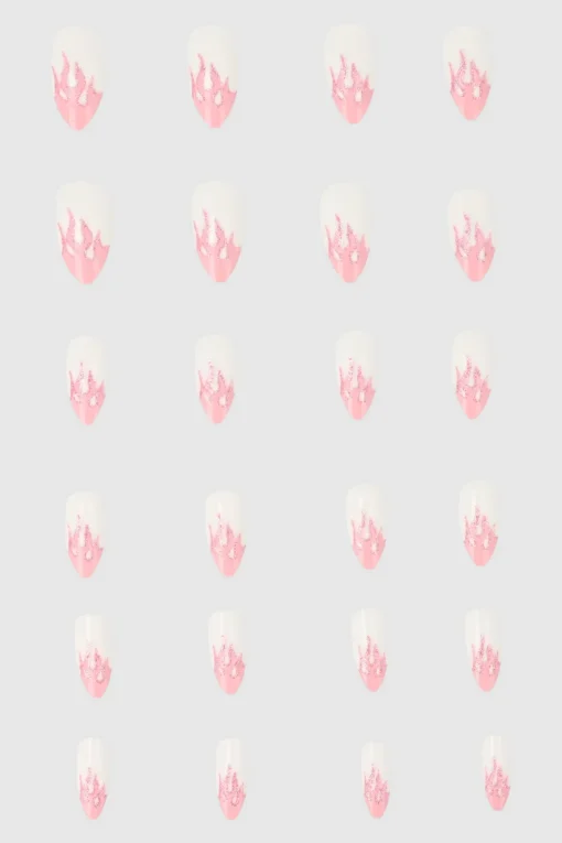 Set 24 uñas postizas fuego brillos