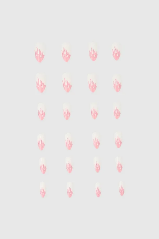 Set 24 uñas postizas fuego brillos