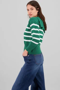 Suéter cuello polo rayas