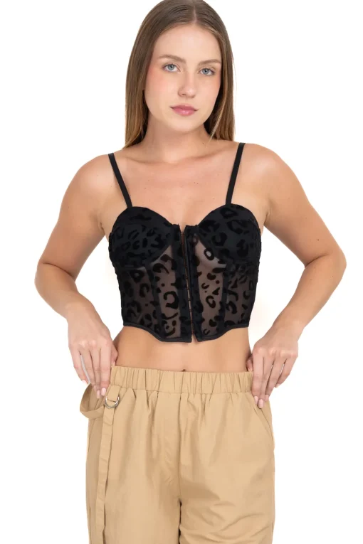 Top bustier mesh animal print