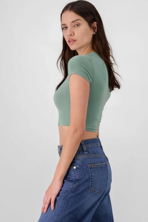 Top crop doble tela manga corta