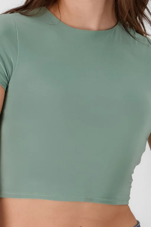 Top crop doble tela manga corta