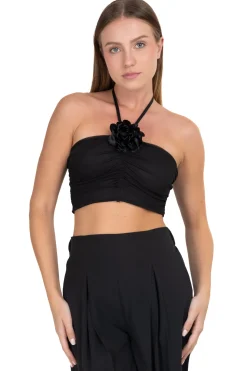Top crop halter fruncido flor