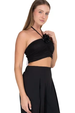 Top crop halter fruncido flor