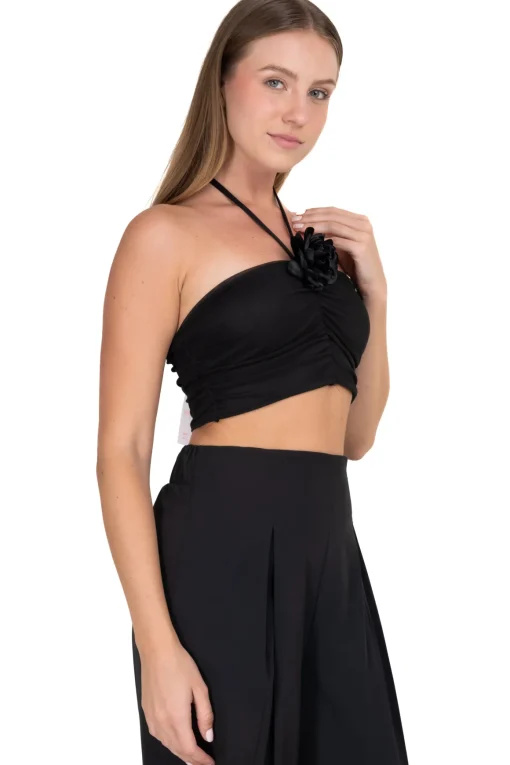 Top crop halter fruncido flor