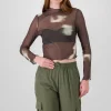 Top manga larga mesh